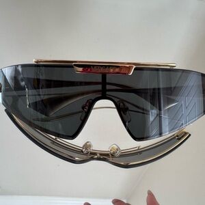 Versace Oversized Shield Sunglasses in Black and Gold